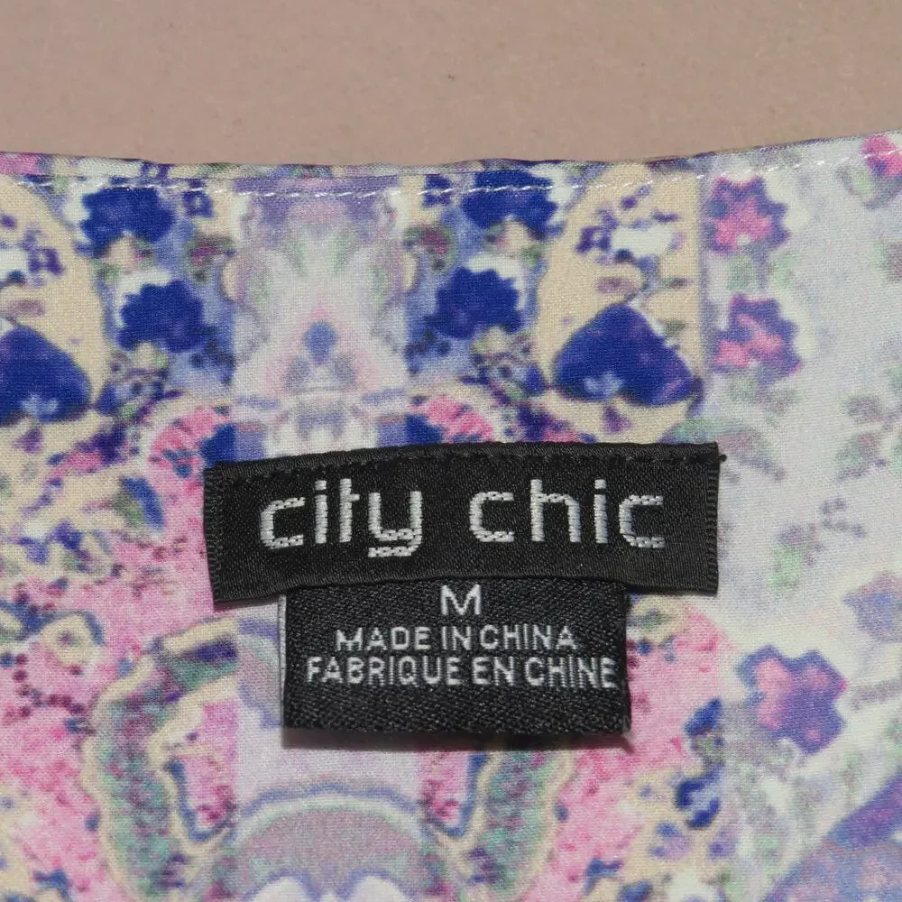 City Chic Purple Floral Draped Zipper Front V-Neck Dress - Picture 8 of 10